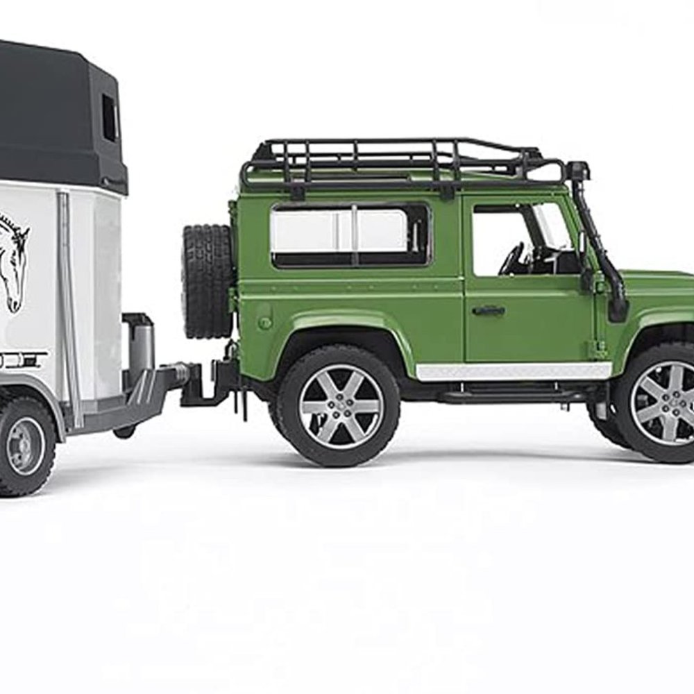 NIB Bruder Toys 2592 Land Rover Defender Station Wagon Trailer & Horse t…